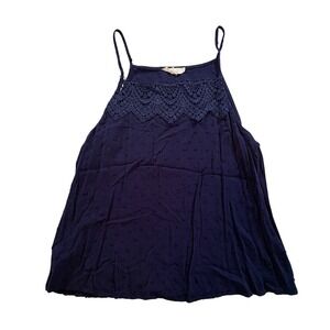 Mine Navy Blue Swiss Dot Crochet Lace Yoke Camisole Tank Top Small CR1121